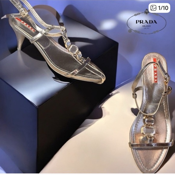 Authentic Prada Silver- crystal sandals 7.5 formal holiday season - Picture 1 of 9